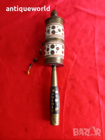 Старинно Молитвено Тибетско Будистко Колело,Месинг и Кост