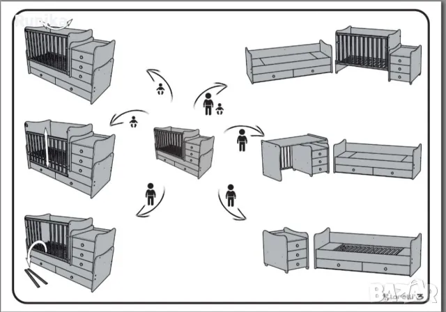 Комбинирано детско легло 3 в 1, снимка 4 - Мебели за детската стая - 47787334
