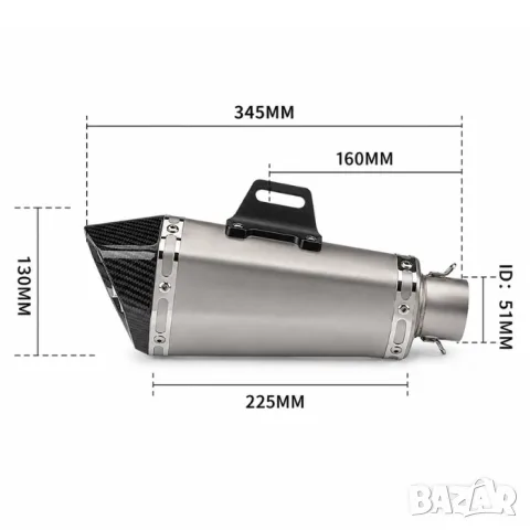 Сиво-карбоново неръждаемо гърне 345 mm с DB Killer, снимка 3 - Аксесоари и консумативи - 55866246
