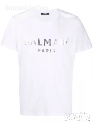 BALMAIN Silver Metallic Logo Print Мъжка Тениска size S и XXL, снимка 2 - Тениски - 37813911