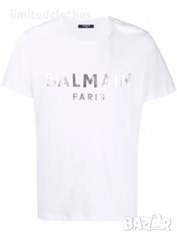BALMAIN Silver Metallic Logo Print Мъжка Тениска size S и XXL, снимка 2 - Тениски - 37813911