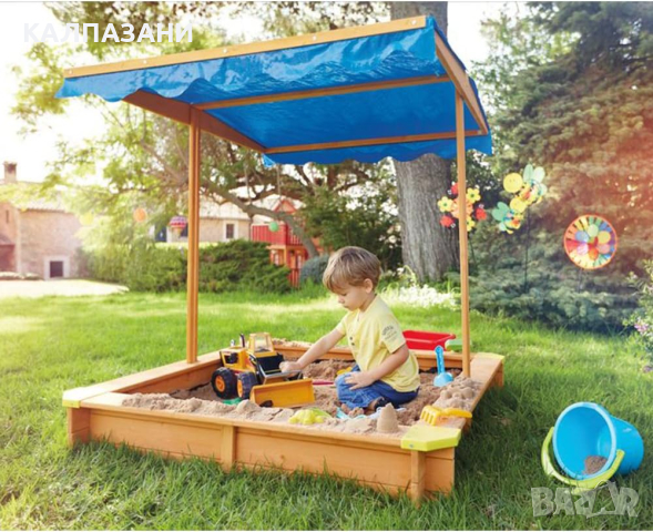 Детски пясъчник GINGER HOME, с регулируемeм, водоустойчив сенник-покривало anti-UV 30, дървен, 117х1, снимка 8 - Други - 44669968