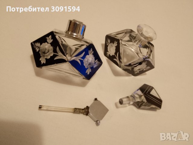  Арт Деко -1920г"Кристални бутилки за парфюми с  декорация цветя - арт деко"  , снимка 3 - Антикварни и старинни предмети - 42794251