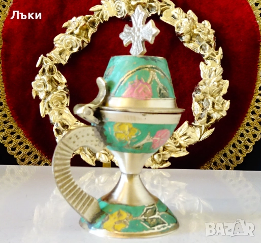 Православно бронзово кандило,тамянник,клетъчен емайл. , снимка 4 - Антикварни и старинни предмети - 52228176