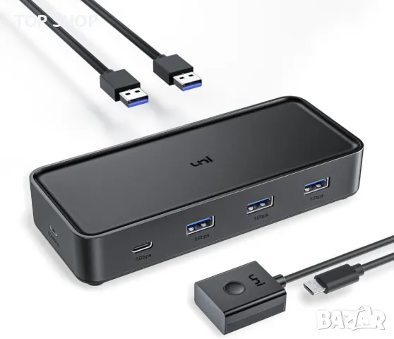 uni USB 3.0 превключвател, 4 порта USB превключвател към 2 компютъра, с дистанционно управление