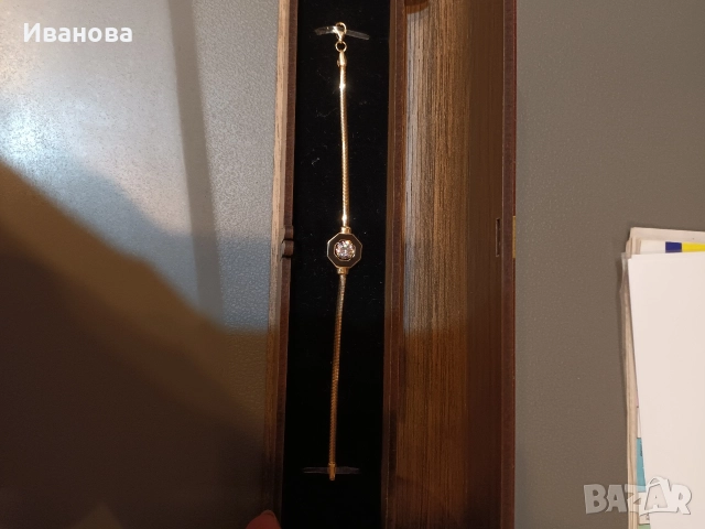 Нова златна гривна с камък Сваровски 14 к., снимка 2 - Гривни - 52678398