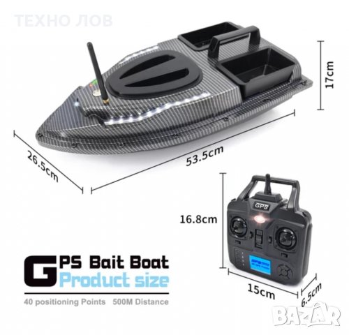 Лодка за захранка карбонова с 40 точков GPS с две батерии, снимка 18 - Такъми - 38722565