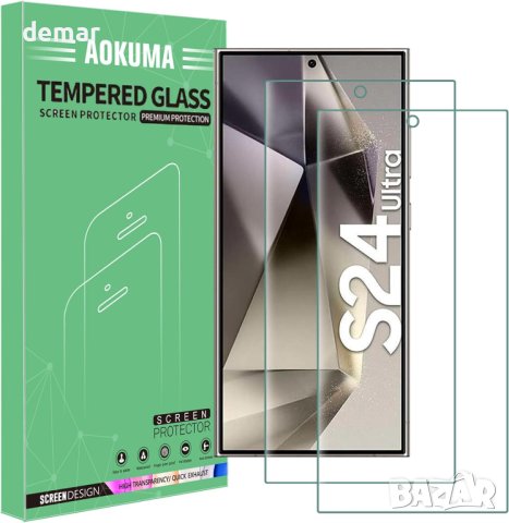AOKUMA Протектор за екран от закалено стъкло за Samsung Galaxy S24 Ultra 5G, 2 броя