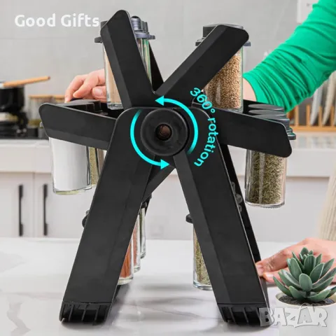 Въртяща се поставка за подправки, 18 стъклени контейнера, въртяща се на 360°, снимка 7 - Други стоки за дома - 49761697