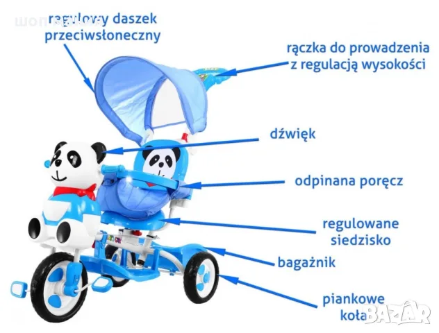 Триколесен детски велосипед Блу Панда + Звуци + Параван + Заградие + П, снимка 5 - Детски велосипеди, триколки и коли - 55942412