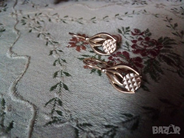 Антикварни руски златни обеци  лалета 583 /звезда, сърп и чук/, снимка 4 - Обеци - 33733031