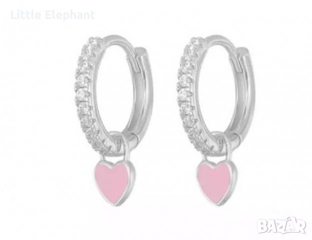 Сребърни висящи обеци "Summer hearts",pink,бранд/нови