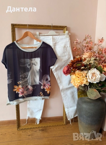 ZARA Нови дамски бели дънки и тениска, снимка 6 - Дънки - 54228529