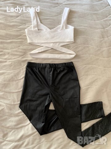 Кожен клин и бял топ , снимка 2 - Корсети, бюстиета, топове - 36584684