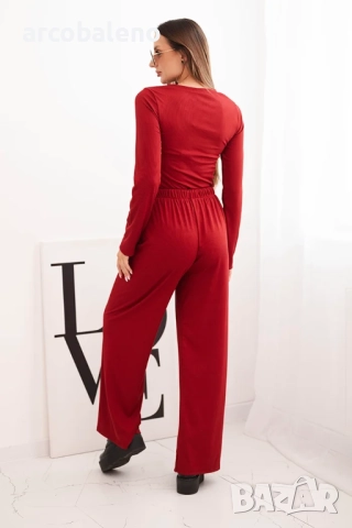 Дамски комплект от вискоза с блуза и широк панталон, 3цвята , снимка 4 - Комплекти - 52407435