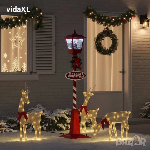 vidaXL Коледен уличен лампа с фенер Червено 40,5x40,5x180см Пластмаса(SKU: 42017508), снимка 2 - Други - 52623921