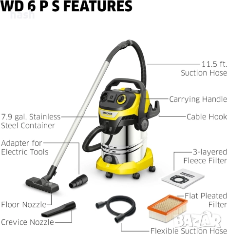ПРАХОСМУКАЧКА KARCHER WD 6 PS, Сухо/мокро смукачка, снимка 4 - Прахосмукачки - 52676499