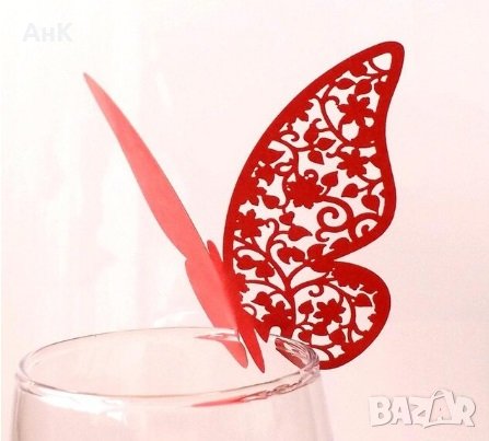 Пеперудки за чаша - чудесна украса за сватбена маса , снимка 5 - Сватбени аксесоари - 29347992