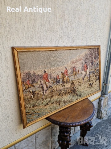 Прекрасен стар белгийски антикварен гоблен , снимка 6 - Антикварни и старинни предмети - 51083238