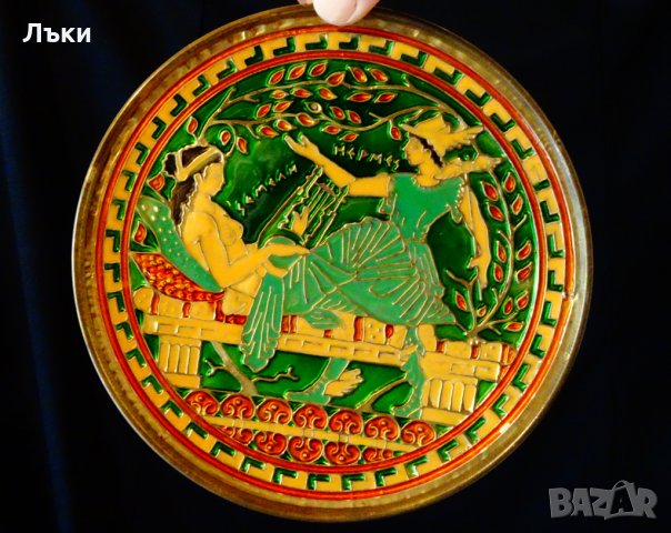 Бронзова чиния,пано с enamel cloisonne. , снимка 8 - Антикварни и старинни предмети - 30563316