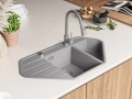 Сива ъглова кухненска гранитна мивка Копенхаген 900 Corner 900x500 мм, снимка 4