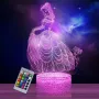 Холограмна 3D LED лампа Прицеса-дистанционно управление 16 цвята+други режими на управление, снимка 1