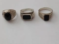 Три сребърни мъжки пръстена с черен камък, снимка 1