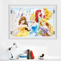 5 принцеси през прозорец самозалепващ стикер лепенка за стена мебел детска стая, снимка 1 - Други - 31615277