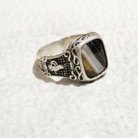 стар красив  мъжки сребърен пръстен, османски пръстен с голям  камък и  тугра,тура,  турски пръстен , снимка 1 - Пръстени - 29873667