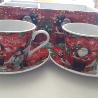 2 бр. Коледни малки чаши за кафе с чинийки, снимка 1 - Чаши - 42572032