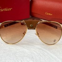 Cartier 2023 мъжки слънчеви очила с кожа и дътвени дръжки , снимка 7 - Слънчеви и диоптрични очила - 42796056