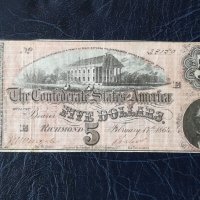  5 Долара 1864 Конфедеративни Щати Америка Сащ Ричмънд, снимка 2 - Нумизматика и бонистика - 29427314