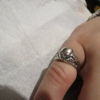 стар мъжки сребърен пръстен с извънземно - пренесете се в други светове и вземете от силата, снимка 4 - Пръстени - 29303496