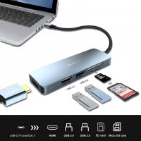 BENFEI USB C хъб 5 в 1, HDMI 4K, 2 USB порта, четец на SD/TF карти, Алуминиев корпус, снимка 2 - Други - 34874601