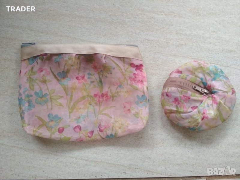 комплект портмонета несесер от органза флорални мотиви, снимка 1