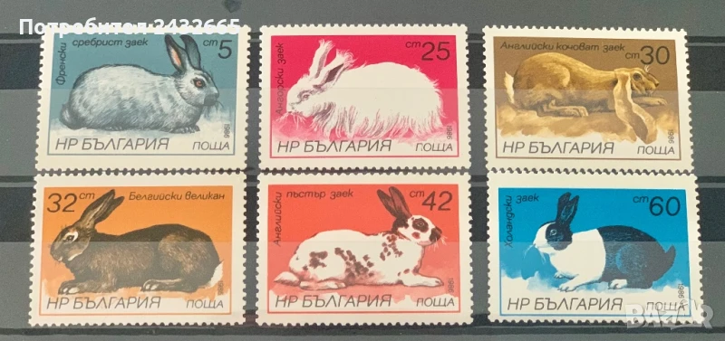 2617. България 1986 = БК 3488 /93:“ Фауна. Породи зайци. ”, **, MNH, снимка 1