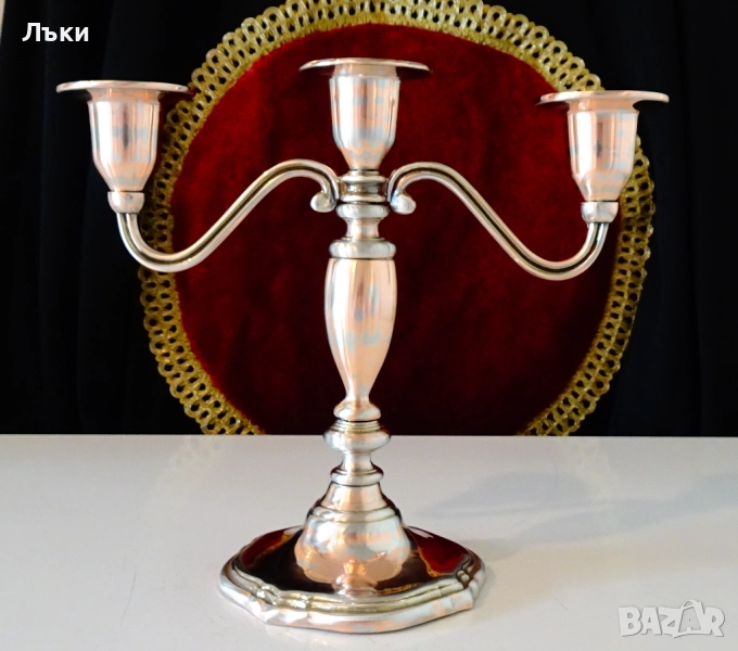 Троен свещник тройка,чиста червена мед. , снимка 1