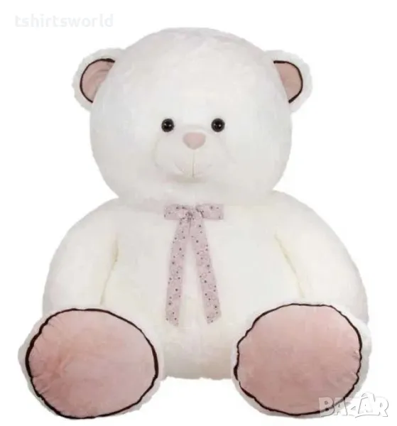 Плюшено бяло мече с панделка, 68см, снимка 1