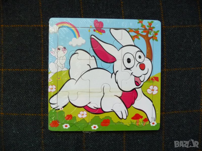 Дървен пъзел зайче за най-малките играчка заек бегач спорт, снимка 1