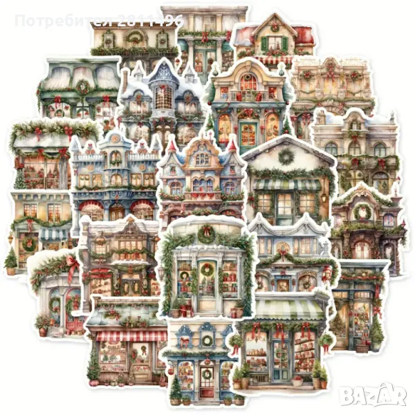 50 броя тематични коледни стикери - коледна архитектура, снимка 1