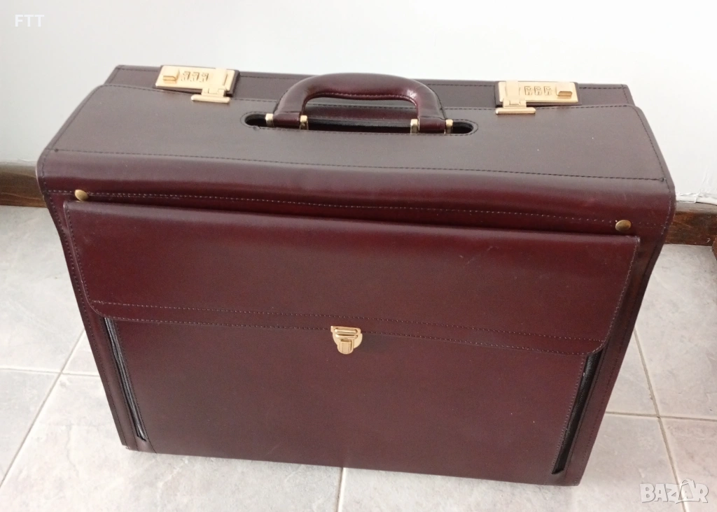 Твърд (пилотски) куфар от естествена кожа, снимка 1