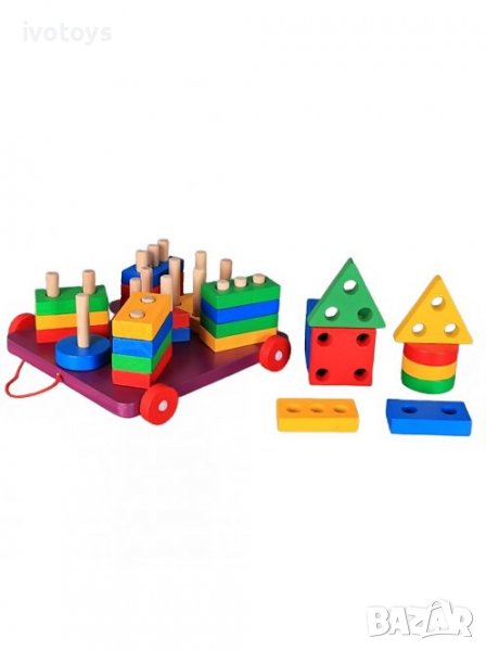 Детски дървен сортер - кола с формички, снимка 1