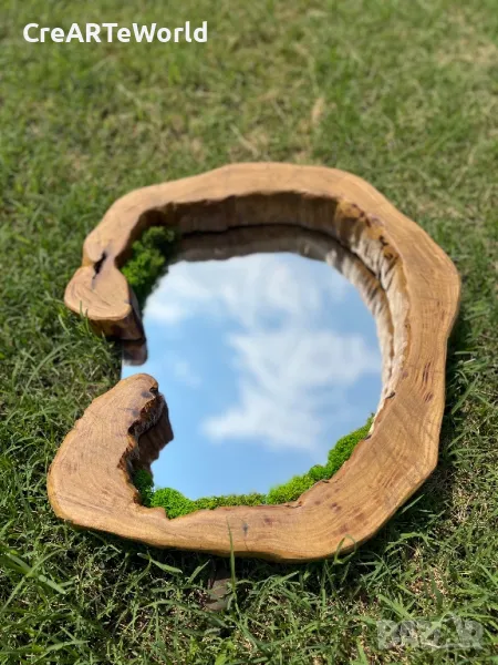 Огледало за баня От масивна дървесина и скандинавски мъх , снимка 1