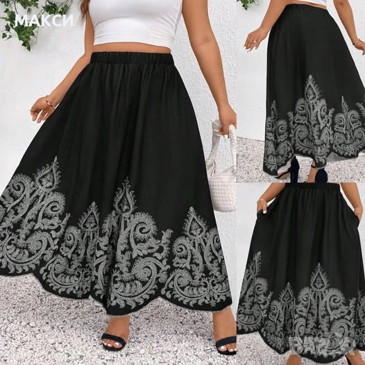 Макси елегантна ефирна клоширана пола с широка ластична талия и странични скрити джобове в черно с ф, снимка 1