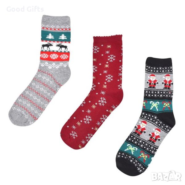 3 чифта Дамски Коледни чорапи Дядо Коледа и Снежинки, 36-41н, снимка 1