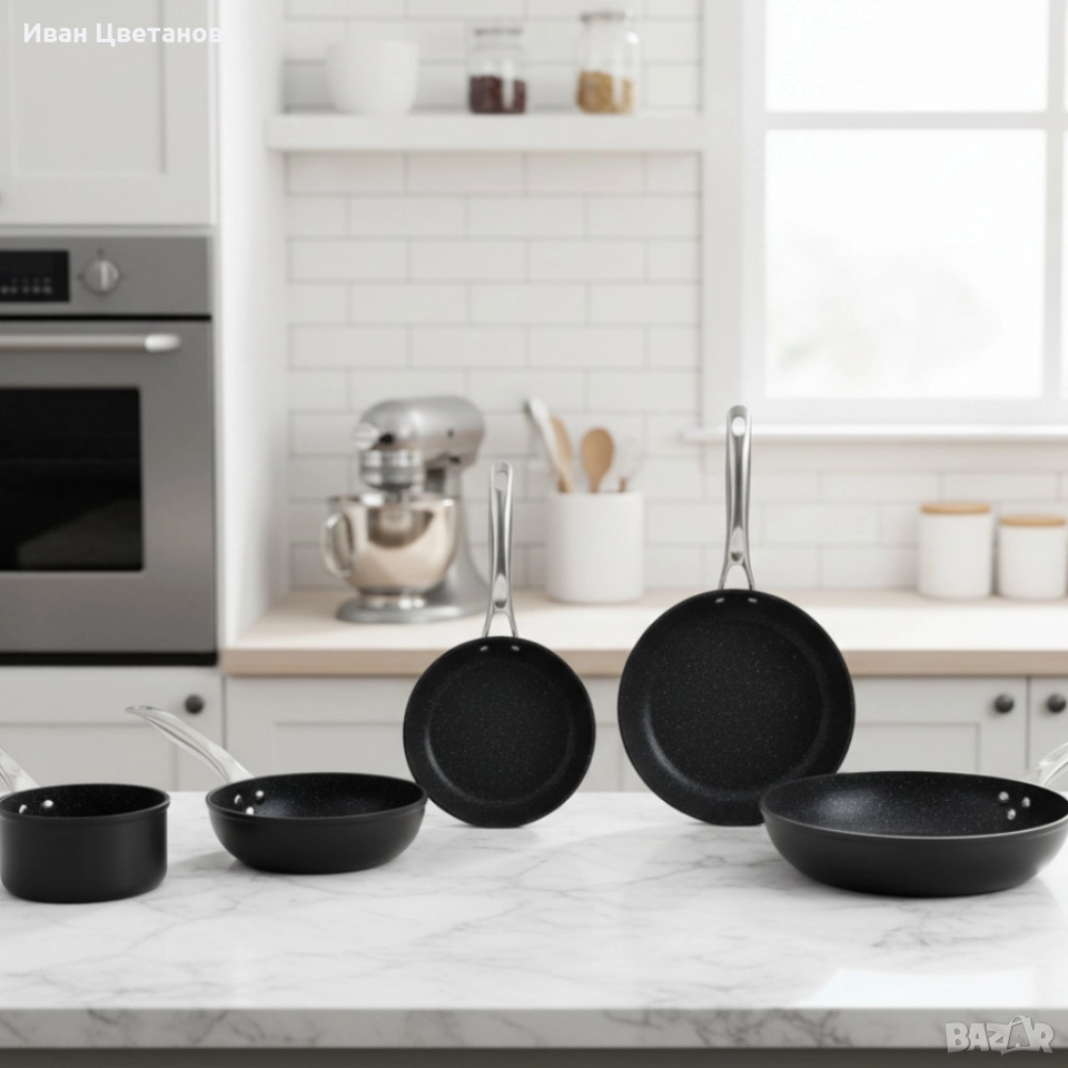 Премиум комплект мраморни тигани и касерола Voltz – незалепваща мощ за всеки ден, снимка 1