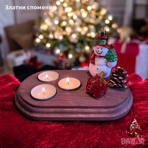 Коледен дървен свещник, снимка 1