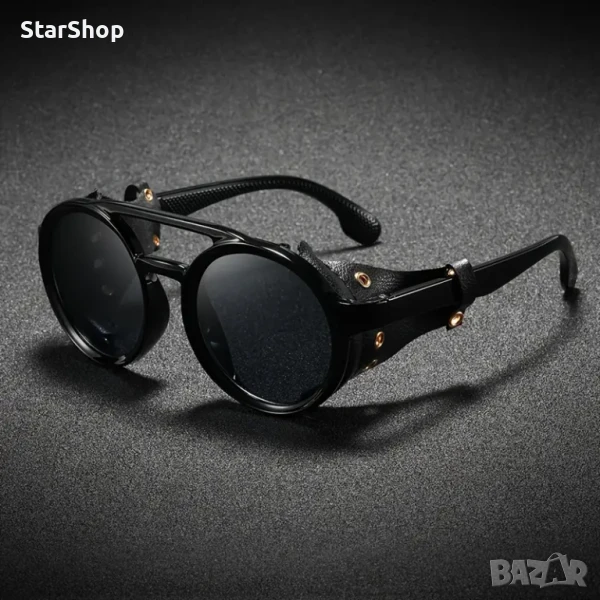 Ретро Стимпънк Очила с Черна Рамка и Сиви Стъкла, снимка 1