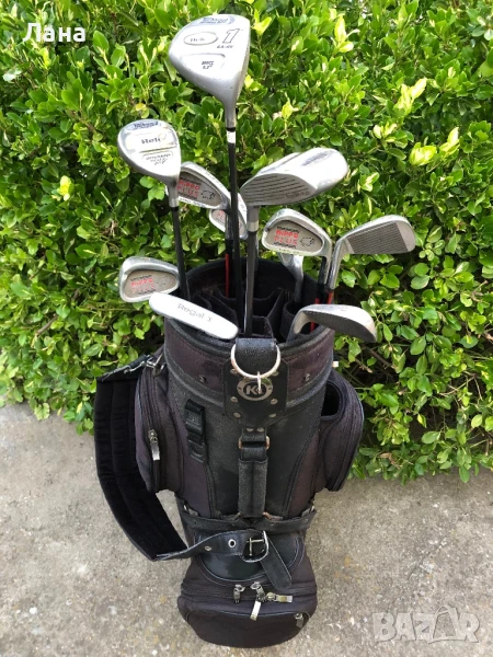Английски комплект голф стикове в голф калфа и сгъваема количка , снимка 1