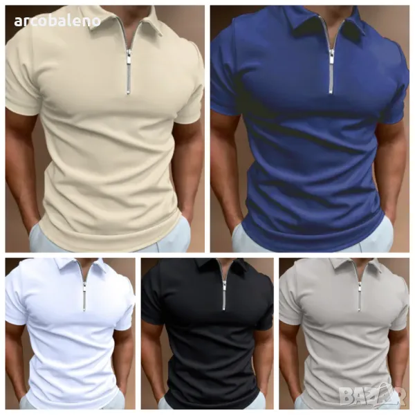 Мъжка едноцветна поло блуза с къс ръкав и ревер, 5цвята , снимка 1